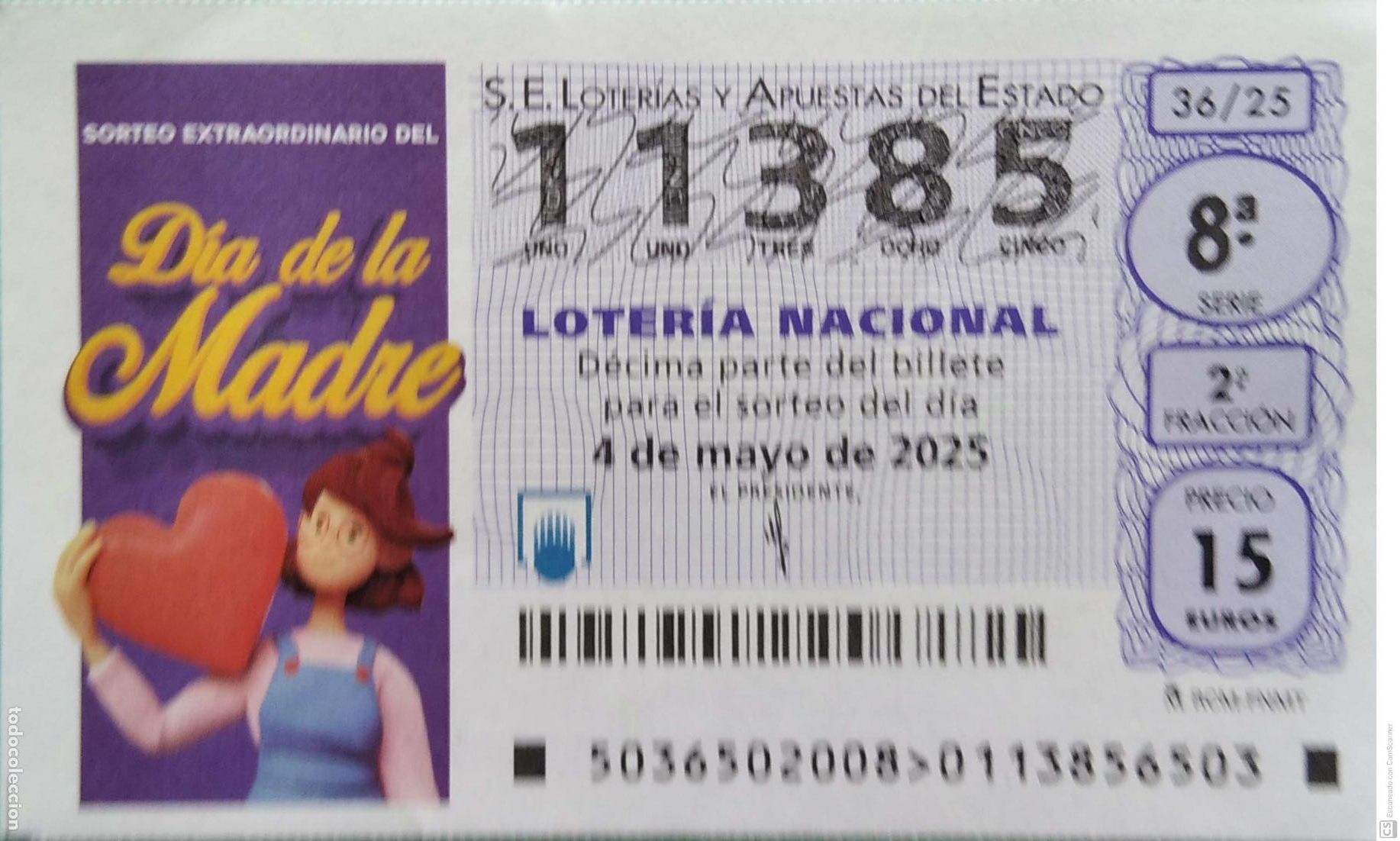 Lotaria Nacional: Espa&ntilde;a. Loter&iacute;a. 2025. Sorteo: 36 Sorteo Extraordinario D&iacute;a de la Madre. Fecha: 4 mayo.
