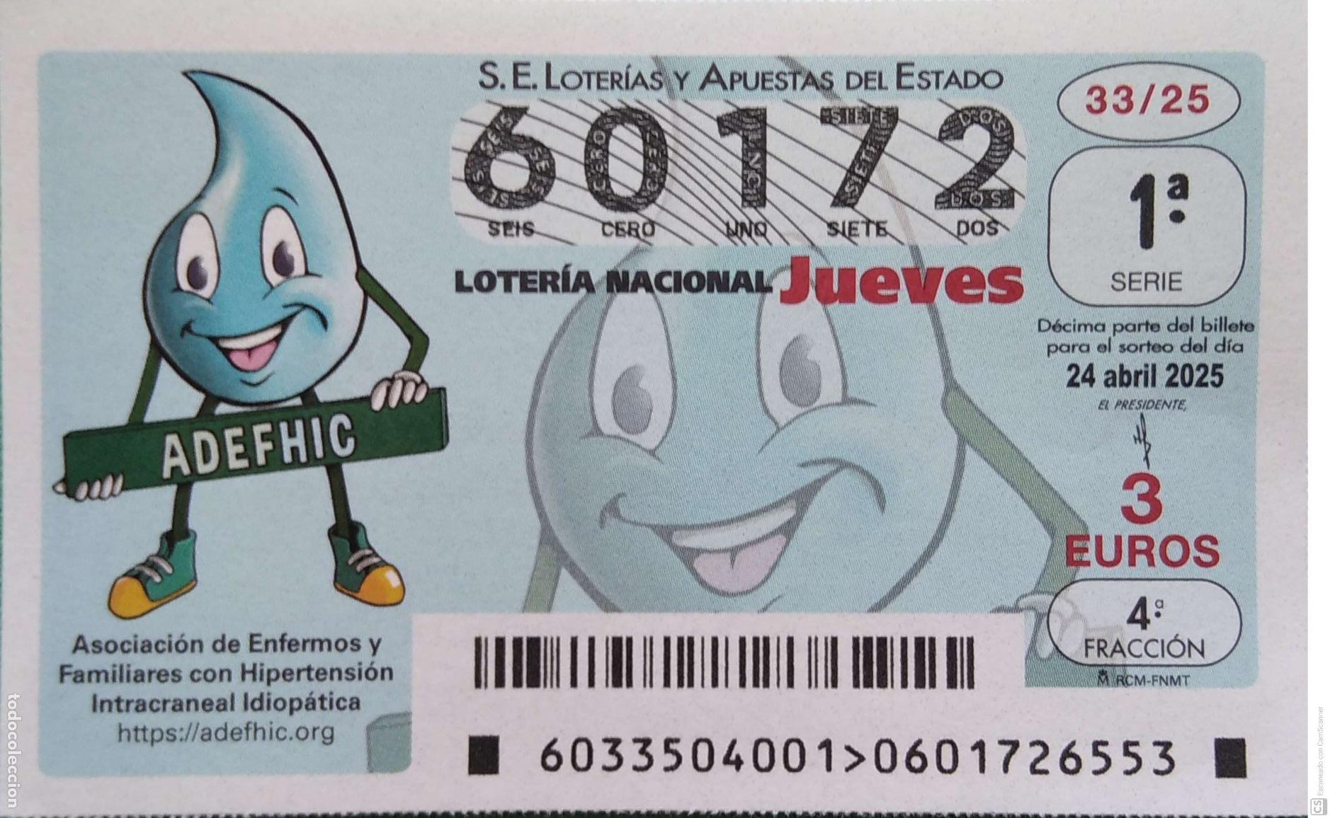 Lotaria Nacional: Espa&ntilde;a. Loter&iacute;a. 2025. Sorteo: 33 Asociaci&oacute;n de Enfermos y Familiares con Hipertensi&oacute;n Intracraneal