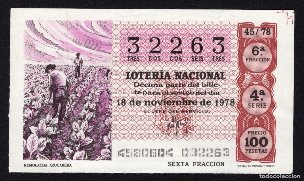 Lotaria Nacional: L. Nacional 18 Noviembre 1978. Remolacha Azucarera. N&ordm; 32263. Admon n&ordm; 51 Madrid. Desaparecida.