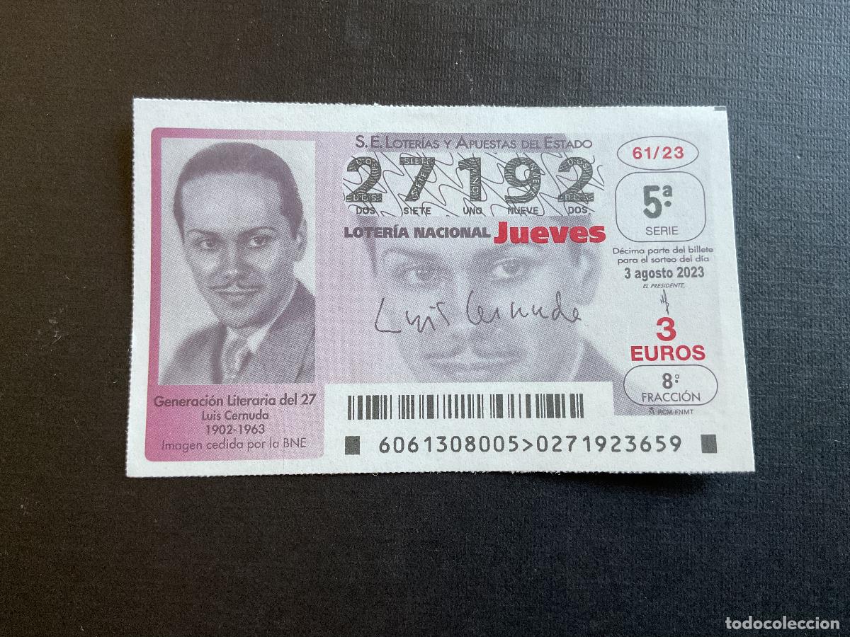 National Spanish Lottery: DECIMO LOTERIA JUEVES N&ordm; 27192 SORTEO 61 A&Ntilde;O 2023