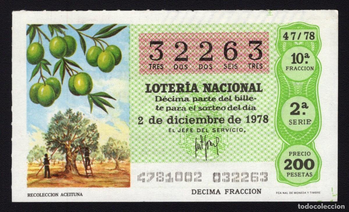 Lotaria Nacional: L.Nacional 2 Diciembre 1978. Recolecci&oacute;n Aceituna. N&ordm; 32263. Admon n&ordm; 51. Madrid. Desaparecida.