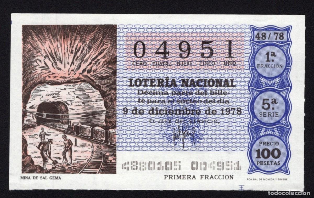Loterie Nationale: L. Nacional 9 Diciembre 1978. Mina de Sal Gema. N&ordm; 04951. Admon n&ordm; 108. Alhambra. Madrid. Desapareci
