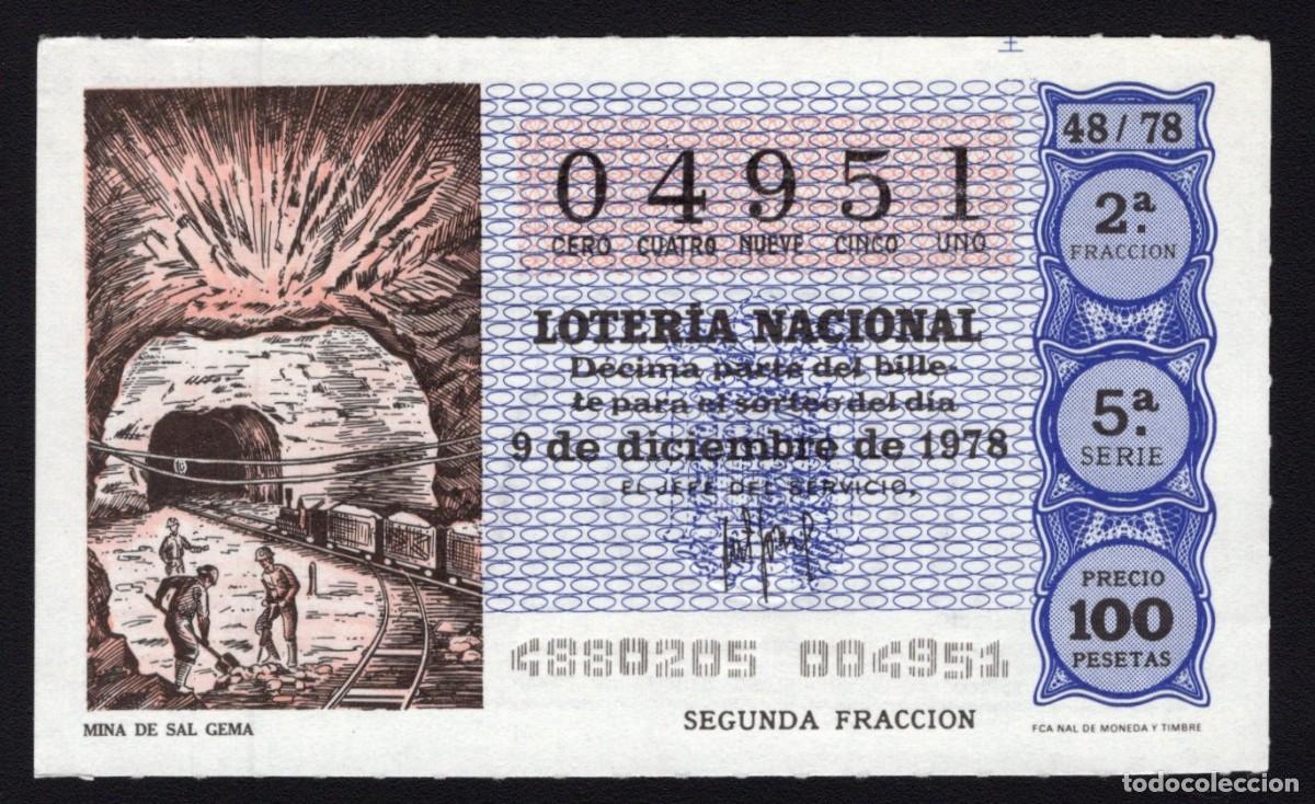 Loterie Nationale: L. Nacional 9 Diciembre 1978. Mina de Sal Gema. N&ordm; 04951. Admon n&ordm; 108. Alhambra. Madrid. Desapareci