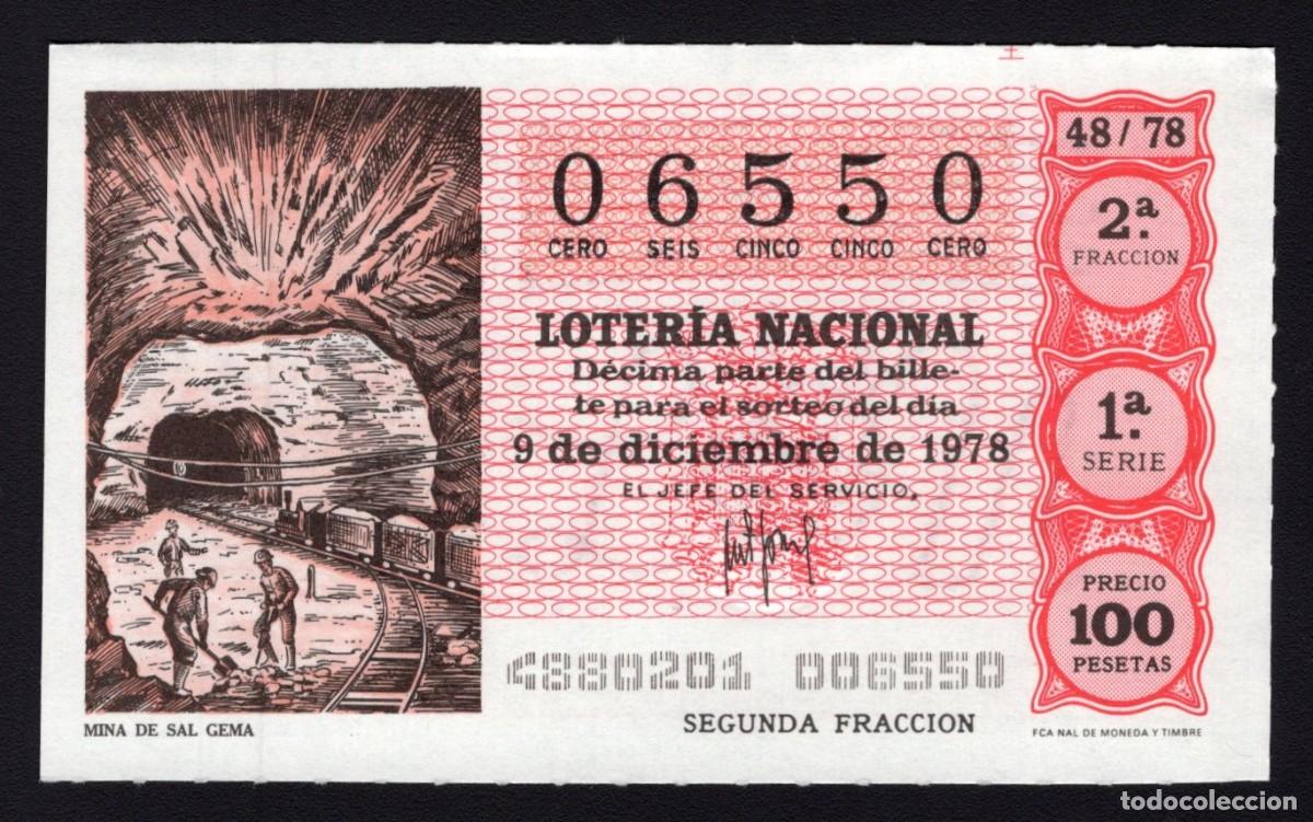 Loterie Nationale: L. Nacional 9 Diciembre 1978. Mina de Sal Gema. N&ordm; 06550. Admon n&ordm; 24. Madrid.