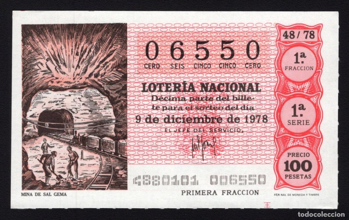 Loterie Nationale: L. Nacional 9 Diciembre 1978. Mina de Sal Gema. N&ordm; 06550. Admon n&ordm; 24. Madrid.