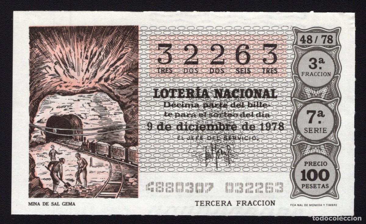 Loterie Nationale: L. Nacional 9 Diciembre 1978. Mina de Sal Gema. N&ordm; 32263. Admon n&ordm; 51. Madrid. Desaparecida.