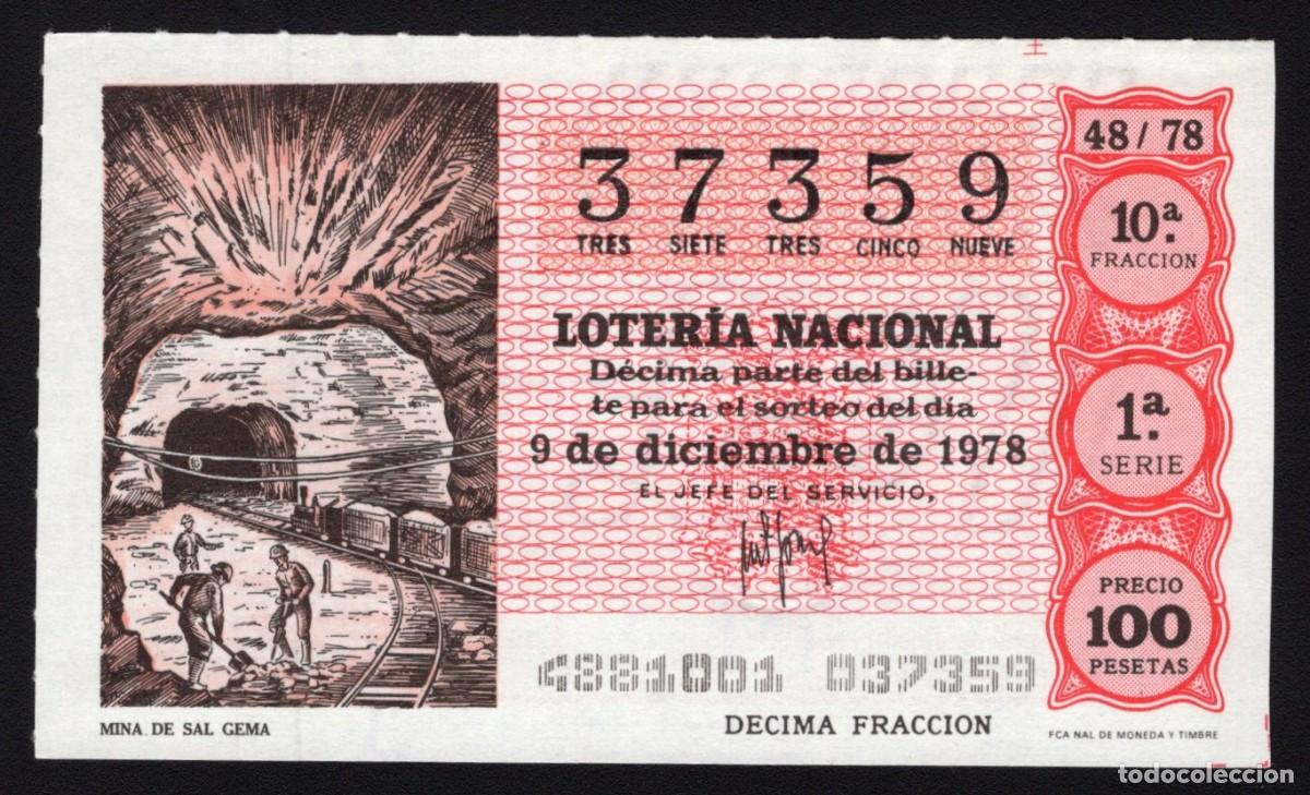 Loterie Nationale: L. Nacional 9 Diciembre 1978. Mina de Sal Gema. N&ordm; 37359. Admon n&ordm; 12 Conchita. Madrid. Desaparecida