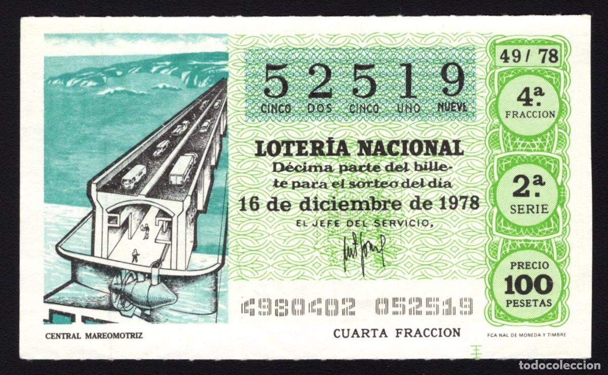 Nationale spanische Lotterie: L. Nacional 16 Diciembre 1978. Central Mareomotriz. N&ordm; 59272. Admon n&ordm; 12 Conchita. Madrid. Desapare
