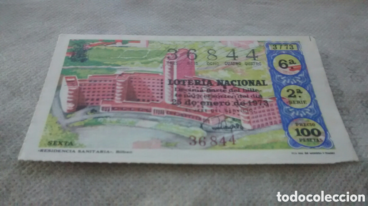 Nationale spanische Lotterie: DECIMO DE LA LOTERIA NACIONAL. SORTEO 25 ENERO 1973.3/73 RESIDENCIA SANITARIA BILBAO