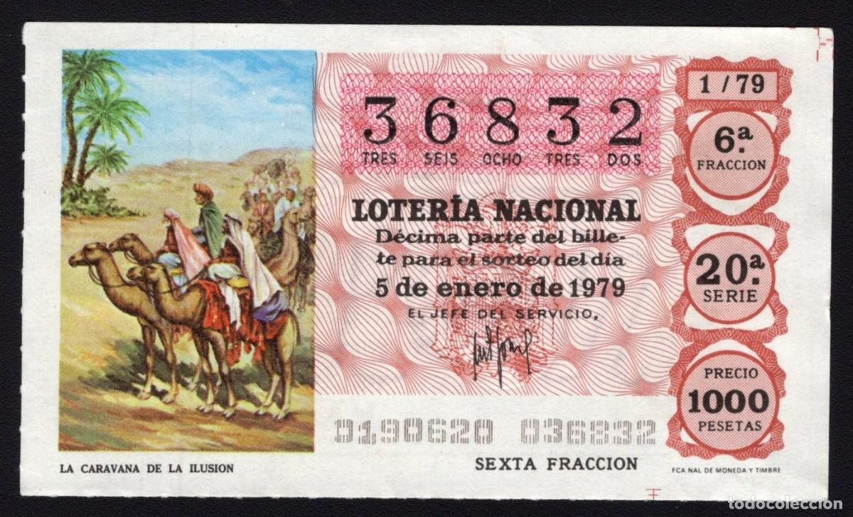 National Spanish Lottery: L. Nacional 5 de Enero 1979. Caravana de la Ilusi&oacute;n. N&ordm; 36832. Adm&oacute;n n&ordm; 12 Conchita. Madrid. Desapar