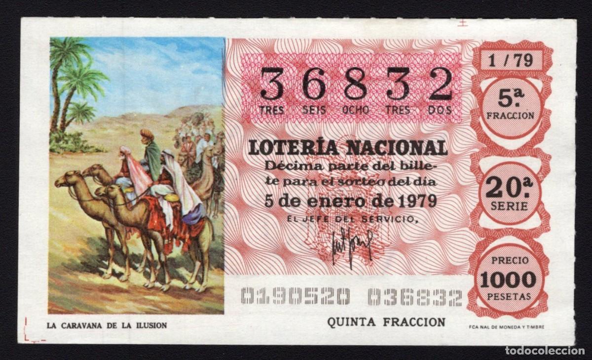 National Spanish Lottery: L. Nacional 5 de Enero 1979. Caravana de la Ilusi&oacute;n. N&ordm; 36832. Adm&oacute;n n&ordm; 12 Conchita. Madrid. Desapar