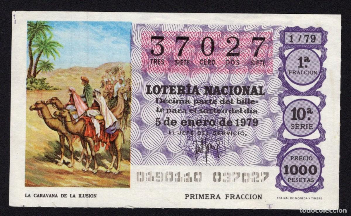 National Spanish Lottery: L. Nacional 5 de Enero 1979. Caravana de la Ilusi&oacute;n. N&ordm; 37027. Adm&oacute;n 80 La Espiga de Oro. Madrid.