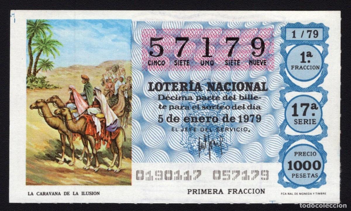 National Spanish Lottery: L. Nacional 5 de Enero 1979. Caravana de la Ilusi&oacute;n. N&ordm; 57179. Adm&oacute;n 12 Conchita. Madrid. Desapareci