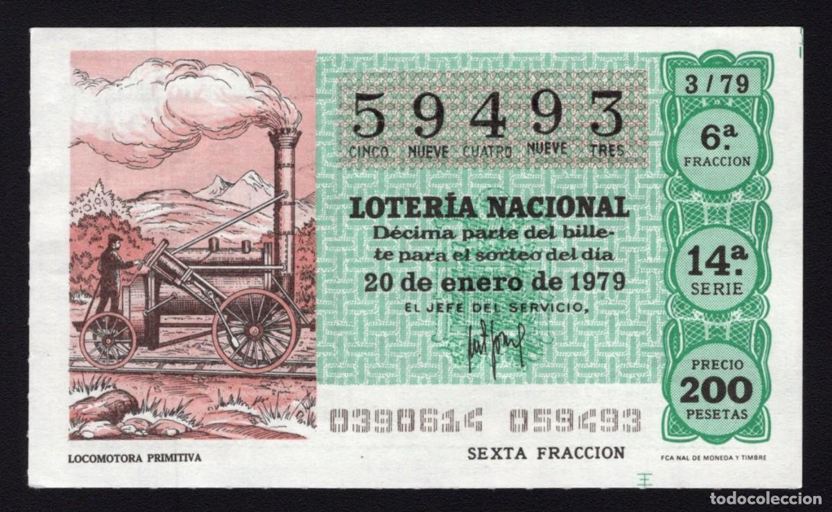 National Spanish Lottery: L. Nacional 20 de Enero 1979. Locomotora Primitiva. N&ordm; 59493. Admon n&ordm; 2. Sonsoles. &Aacute;vila. Desaparec