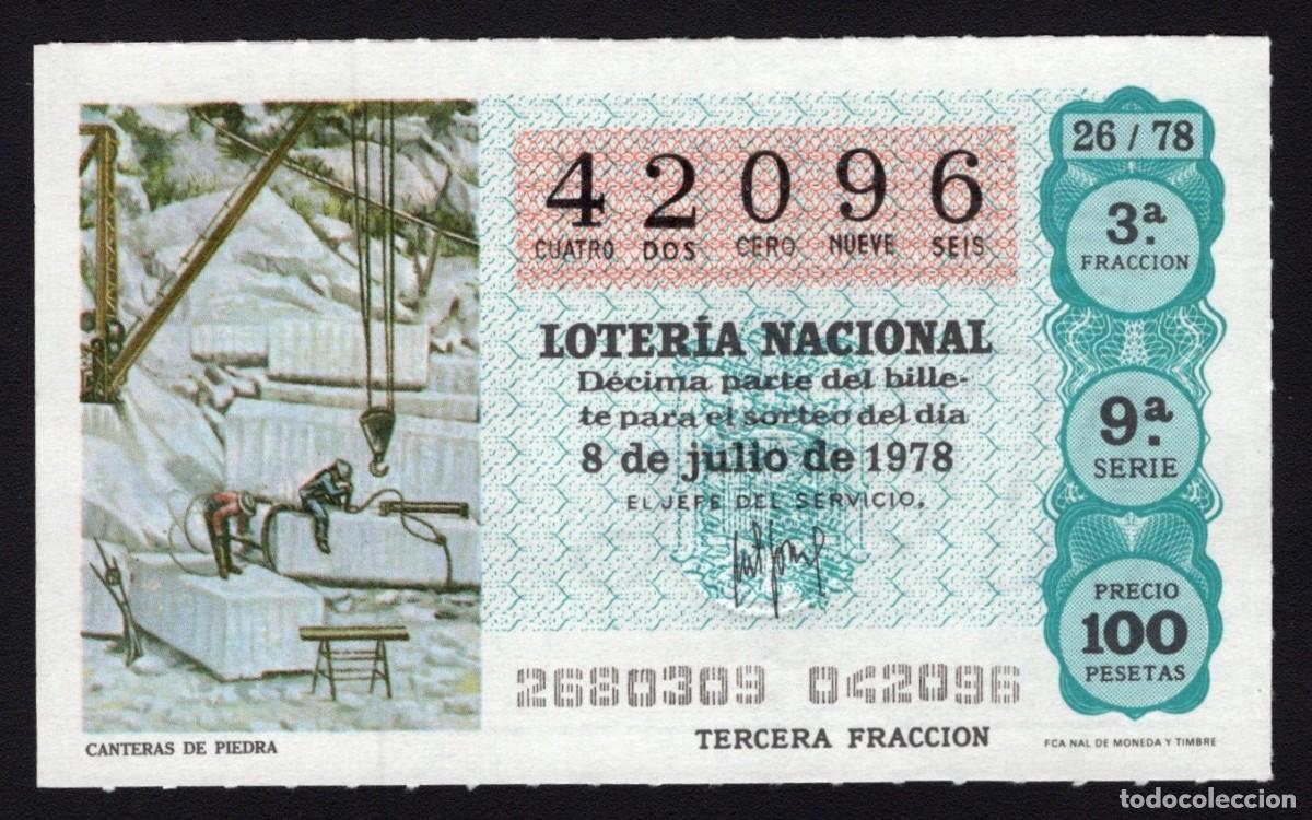 National Spanish Lottery: L. Nacional 8 Julio 1978. Canteras de Piedra. N&ordm; 42096. Admon 93 La Ardilla. Madrid. Desaparecida.