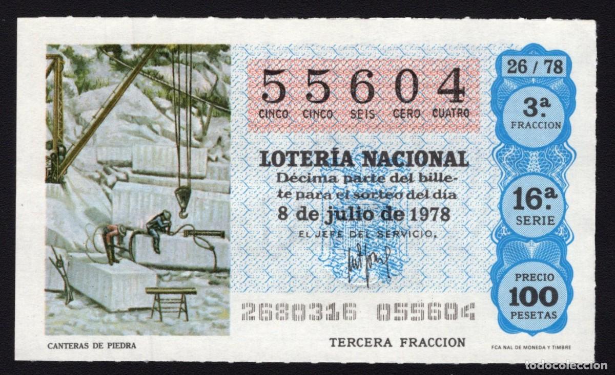 National Spanish Lottery: L. Nacional 8 Julio 1978. Canteras de Piedra. N&ordm; 55604. Admon n&ordm; 108 Alhambra. Madrid. Desaparecida.