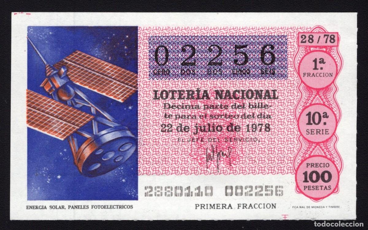 National Spanish Lottery: L. Nacional 22 Julio 1978. Energ&iacute;a Solar. N&ordm; 02256. Admon 115 del Caniche. Madrid. Desaparecida