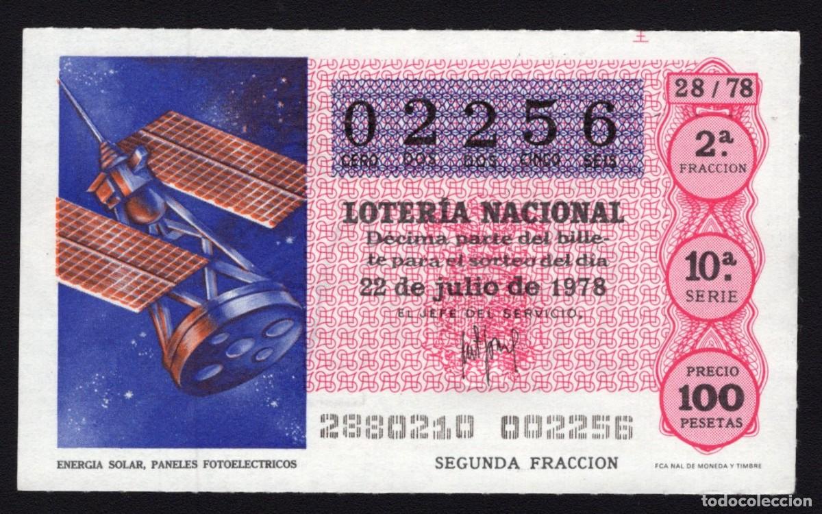 National Spanish Lottery: L. Nacional 22 Julio 1978. Energ&iacute;a Solar. N&ordm; 02256. Admon 115 del Caniche. Madrid. Desaparecida