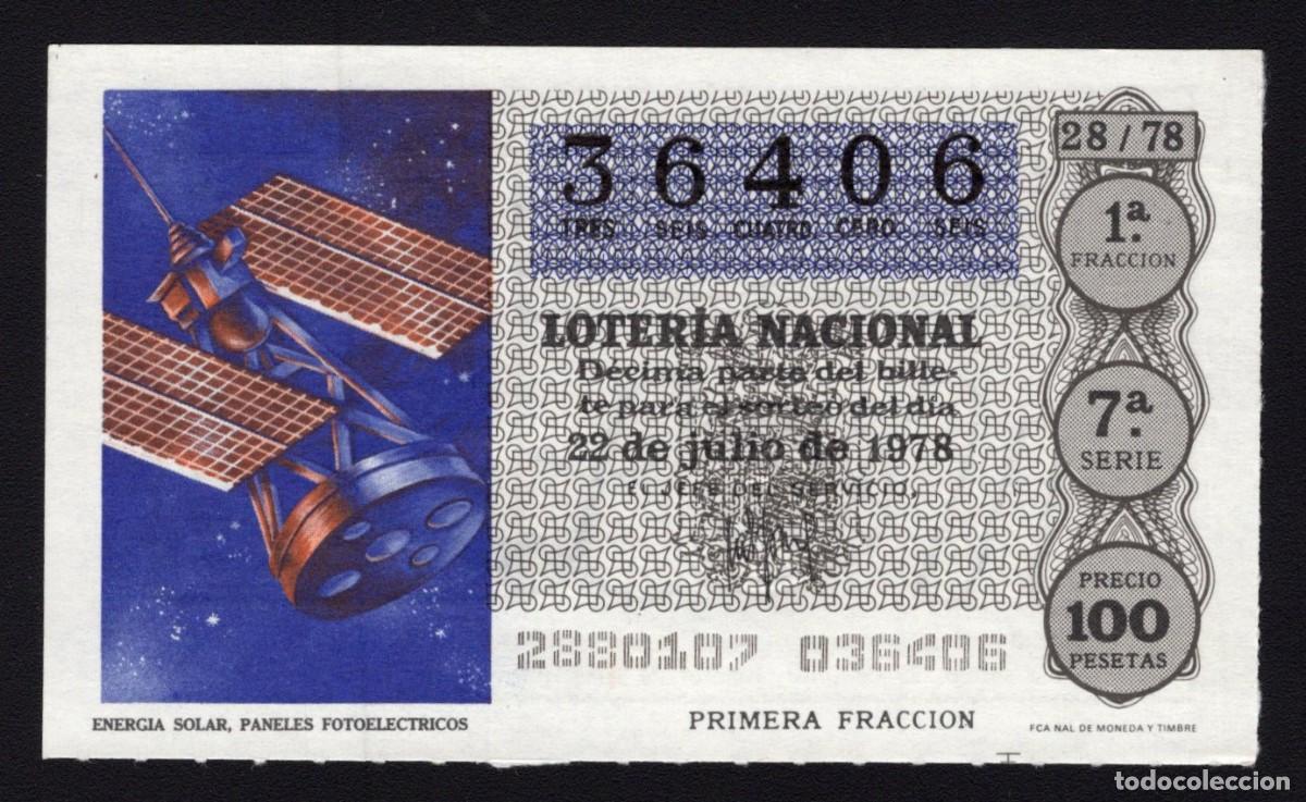 National Spanish Lottery: L. Nacional 22 Julio 1978. Energ&iacute;a Solar. N&ordm; 36406. Admon n&ordm; 2 Sonsoles. &Aacute;vila. Desaparecida