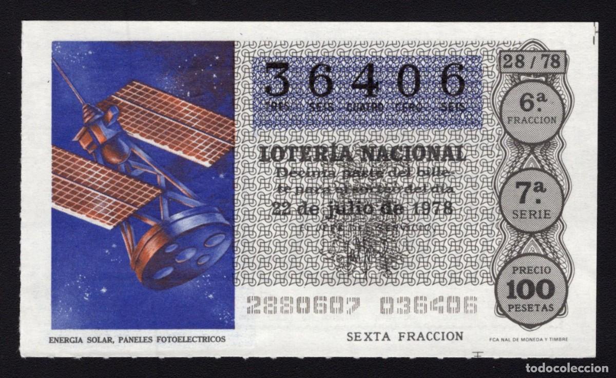 National Spanish Lottery: L. Nacional 22 Julio 1978. Energ&iacute;a Solar. N&ordm; 36406. Admon n&ordm; 2 Sonsoles. &Aacute;vila. Desaparecida