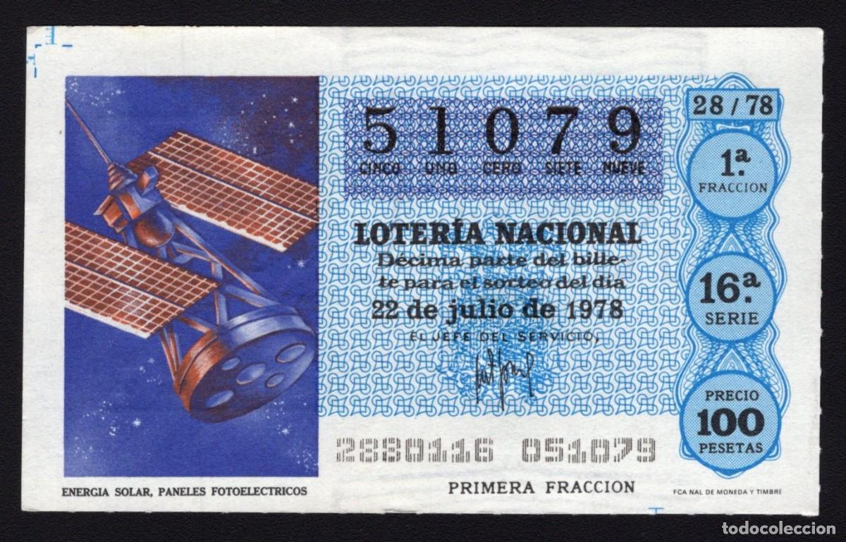 National Spanish Lottery: L. Nacional 22 Julio 1978. Energ&iacute;a Solar. N&ordm; 51079. Admon n&ordm; 2 Sonsoles. &Aacute;vila. Desaparecida