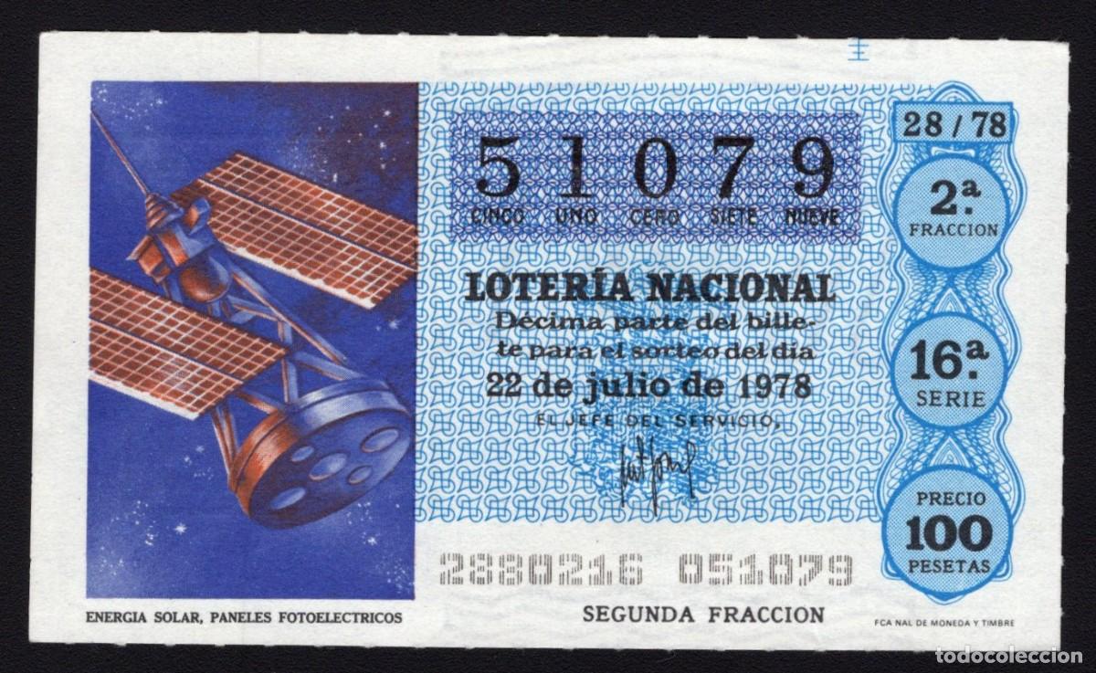 National Spanish Lottery: L. Nacional 22 Julio 1978. Energ&iacute;a Solar. N&ordm; 51079. Admon n&ordm; 2 Sonsoles. &Aacute;vila. Desaparecida