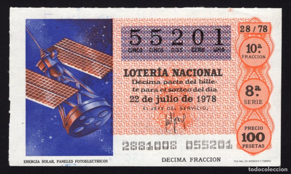 National Spanish Lottery: L. Nacional 22 Julio 1978. Energ&iacute;a Solar. N&ordm; 55201. Admon Pepito. San Lorenzo de El Escorial.