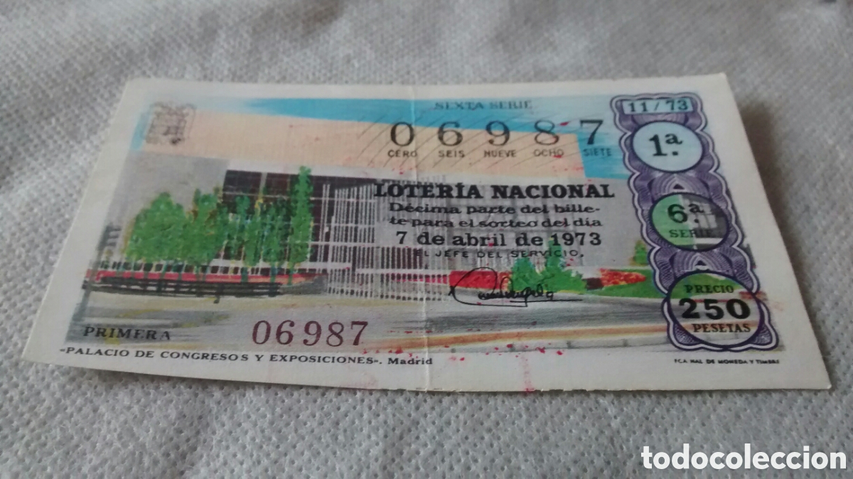 Nationale spanische Lotterie: DECIMO DE LA LOTERIA NACIONAL. SORTEO 7 ABRIL 1973 11/73 PALACIO DE CONGRESOS Y EXPOSICIONES MADRID