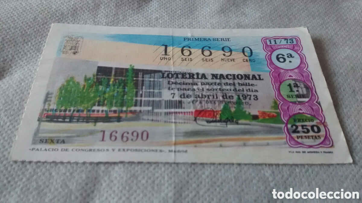 Nationale spanische Lotterie: DECIMO DE LA LOTERIA NACIONAL. SORTEO 7 ABRIL 1973 11/73 PALACIO DE CONGRESOS Y EXPOSICIONES MADRID