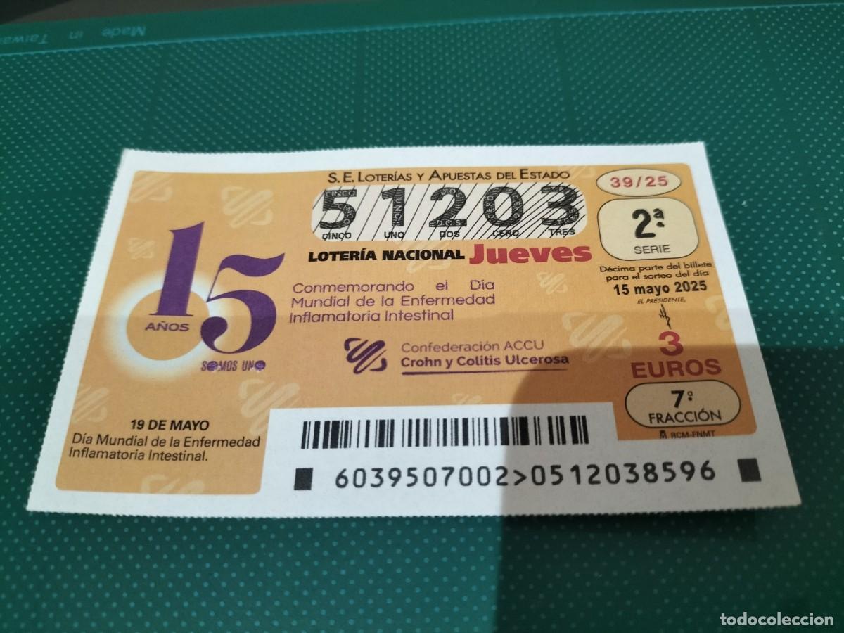 Nationale spanische Lotterie: 1 D&Eacute;CIMO LOTER&Iacute;A JUEVES 15 MAYO 2025 - 39/25 - DIA MUNDIAL DE LA ENFERMEDAD INFLAMATORIA INTESTINAL
