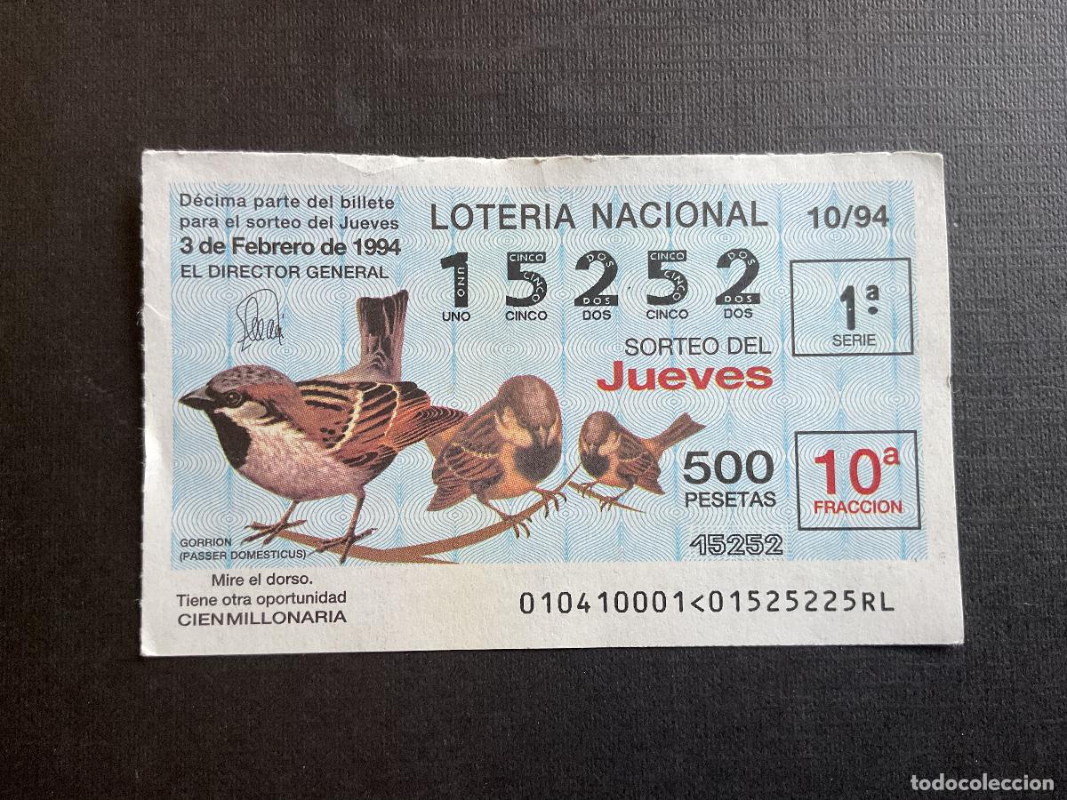 Nationale spanische Lotterie: DECIMO LOTERIA JUEVES N&ordm; 15252 SORTEO 10 A&Ntilde;O 1994