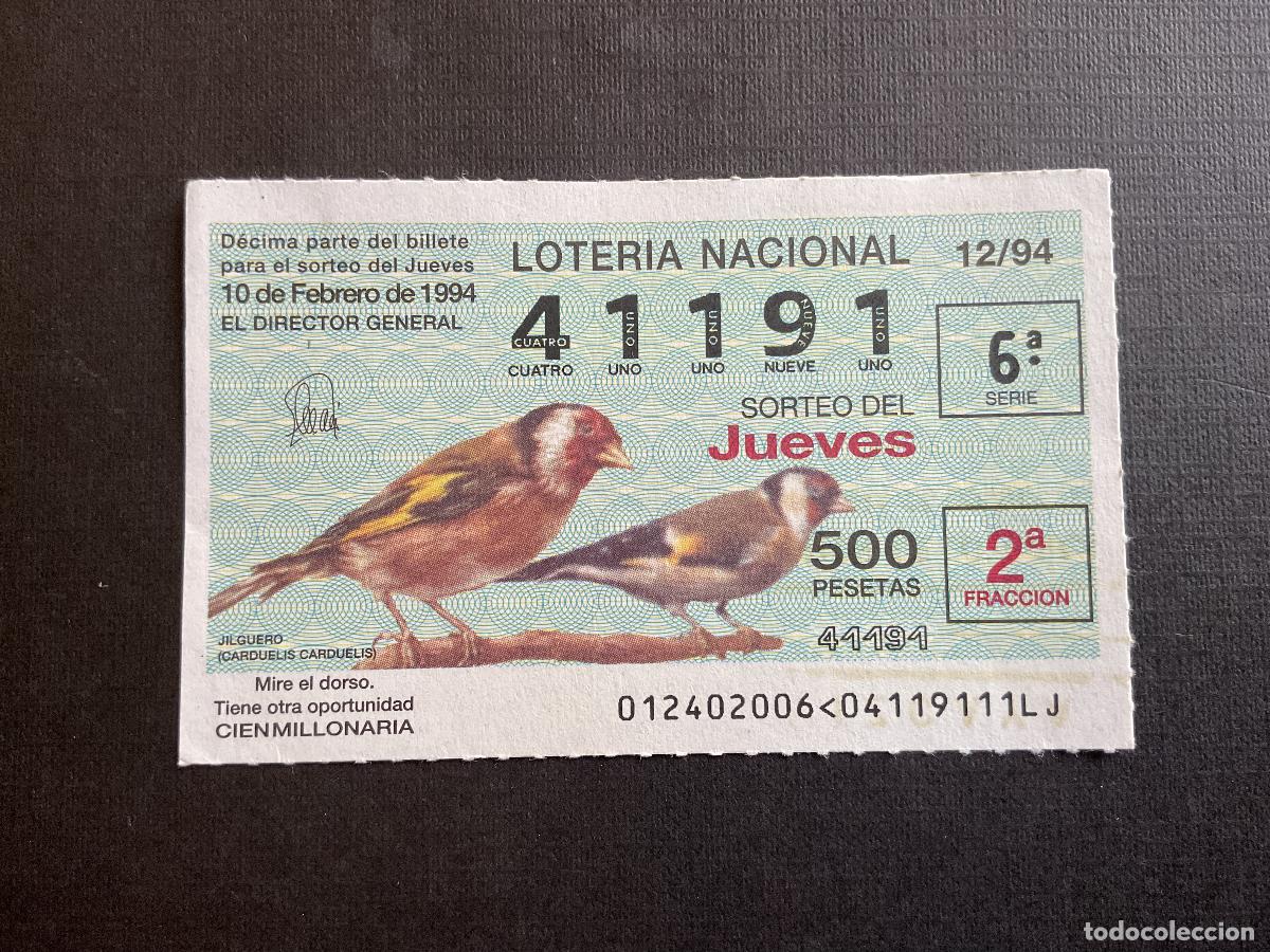 Nationale spanische Lotterie: DECIMO LOTERIA JUEVES N&ordm; 41191 SORTEO 12 A&Ntilde;O 1994