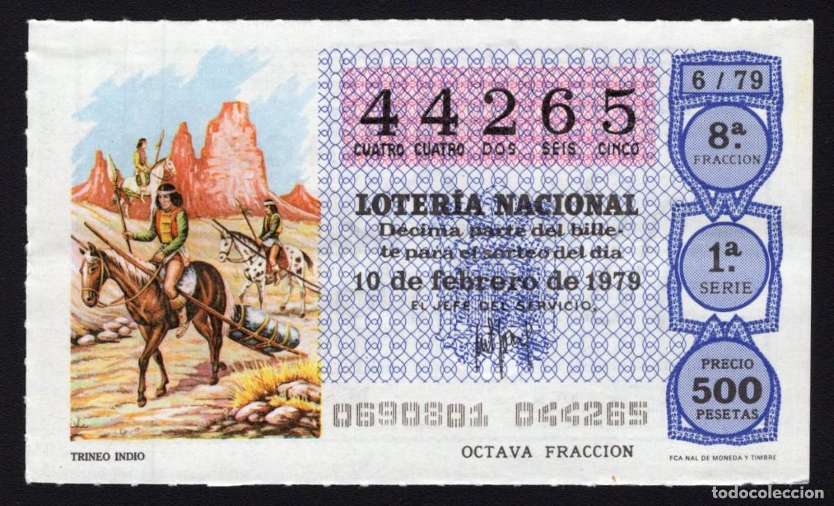 Nationale spanische Lotterie: L. Nacional 10 Febrero 1979. Trineo Indio. N&ordm; 44265. Adm&oacute;n. 12 Conchita. Madrid. Desaparecida.