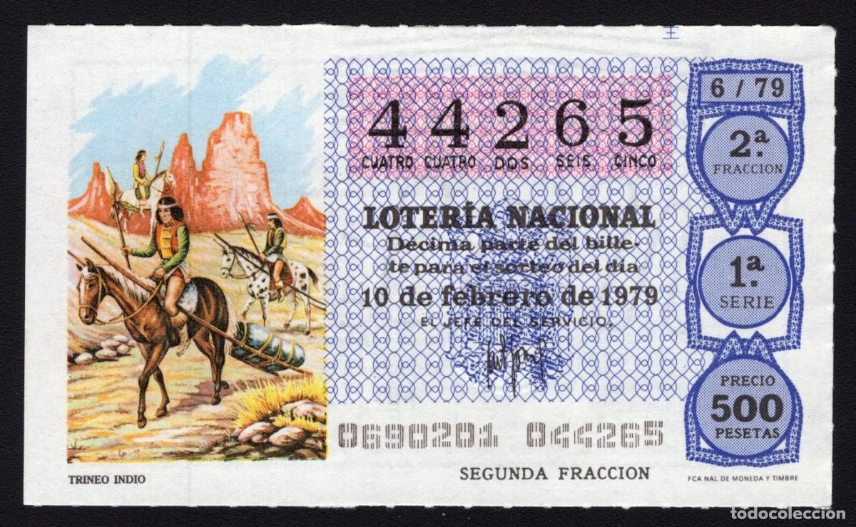 Nationale spanische Lotterie: L. Nacional 10 Febrero 1979. Trineo Indio. N&ordm; 44265. Adm&oacute;n. 12 Conchita. Madrid. Desaparecida.