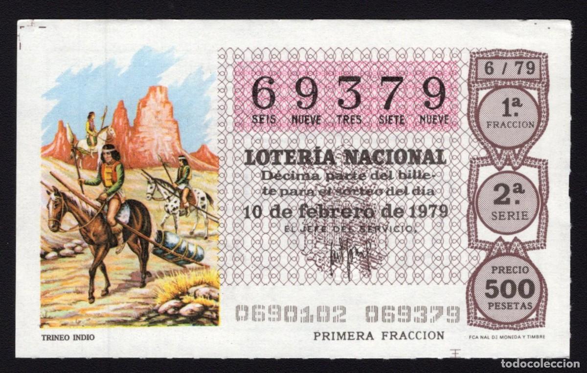 Nationale spanische Lotterie: L. Nacional 10 Febrero 1979. Trineo Indio. N&ordm; 69379. Adm&oacute;n. 12 Conchita. Madrid. Desaparecida.