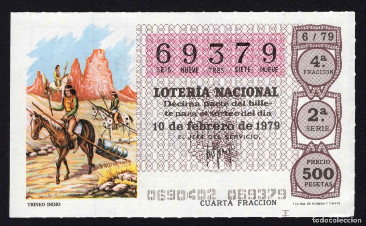 Nationale spanische Lotterie: L. Nacional 10 Febrero 1979. Trineo Indio. N&ordm; 69379. Adm&oacute;n. 12 Conchita. Madrid. Desaparecida.