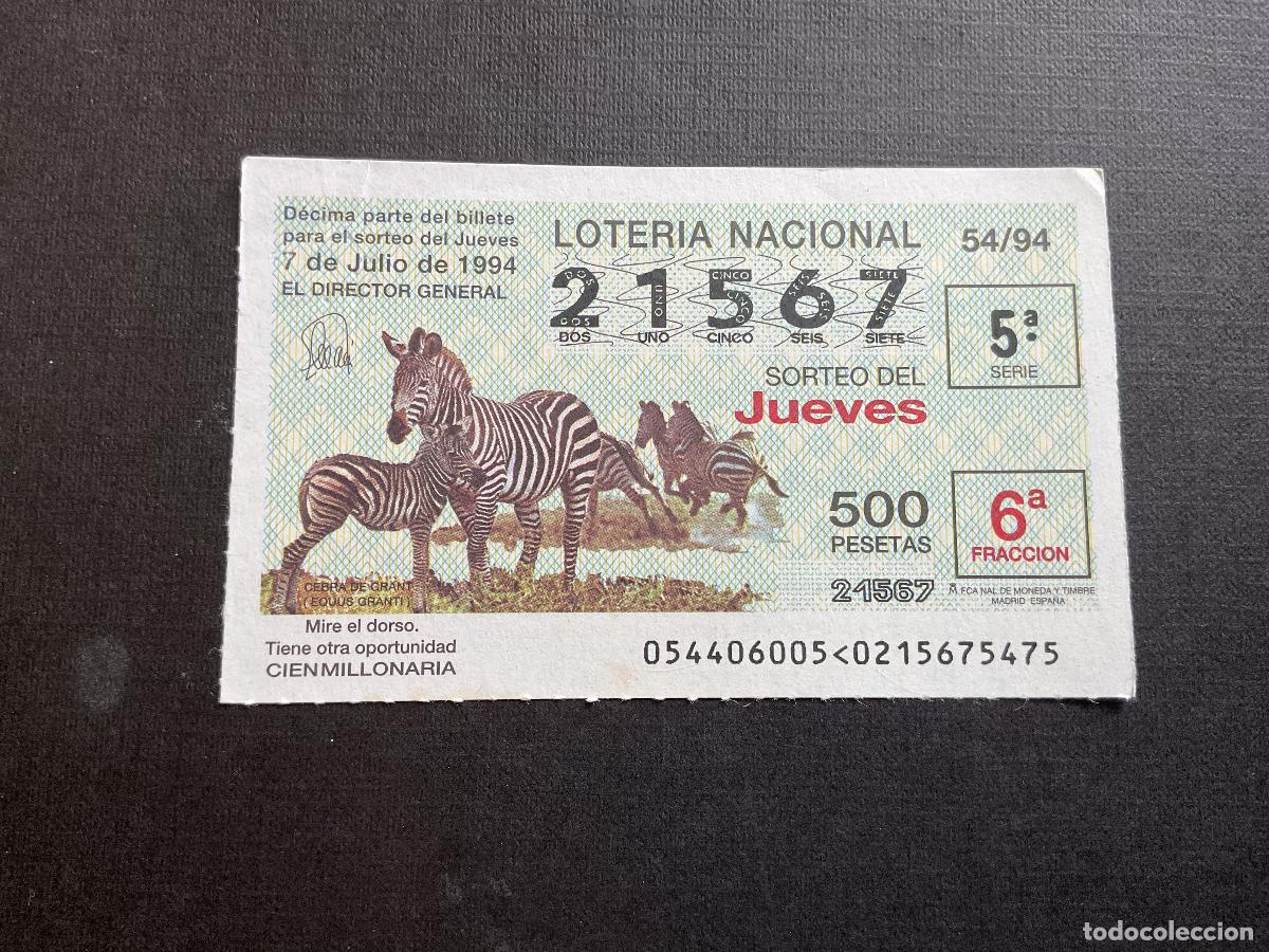 National Spanish Lottery: DECIMO LOTERIA JUEVES N&ordm; 21567 SORTEO 54 A&Ntilde;O 1994