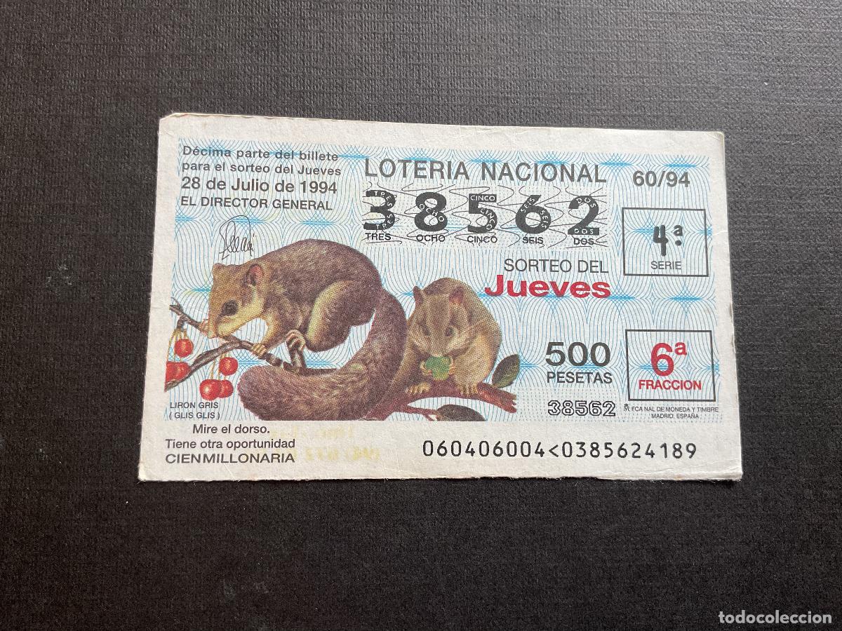 Lotaria Nacional: DECIMO LOTERIA JUEVES N&ordm; 38562 SORTEO 60 A&Ntilde;O 1994