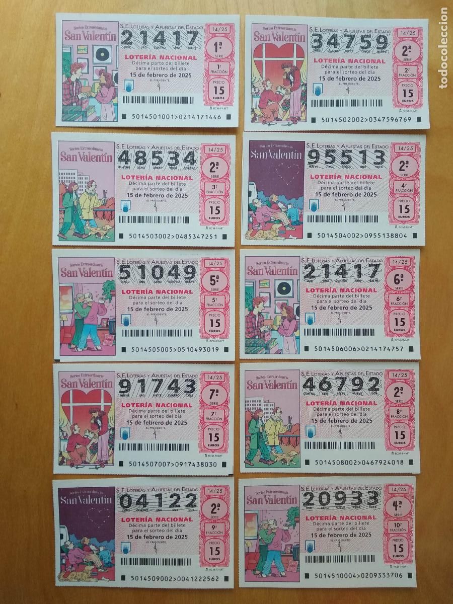 Nationale spanische Lotterie: LOTERIA NACIONAL A&Ntilde;O 2025 SORTEO N&ordm; 14 , 10 DECIMOS , EXTRAORDINARIO DE SAN VALENTIN