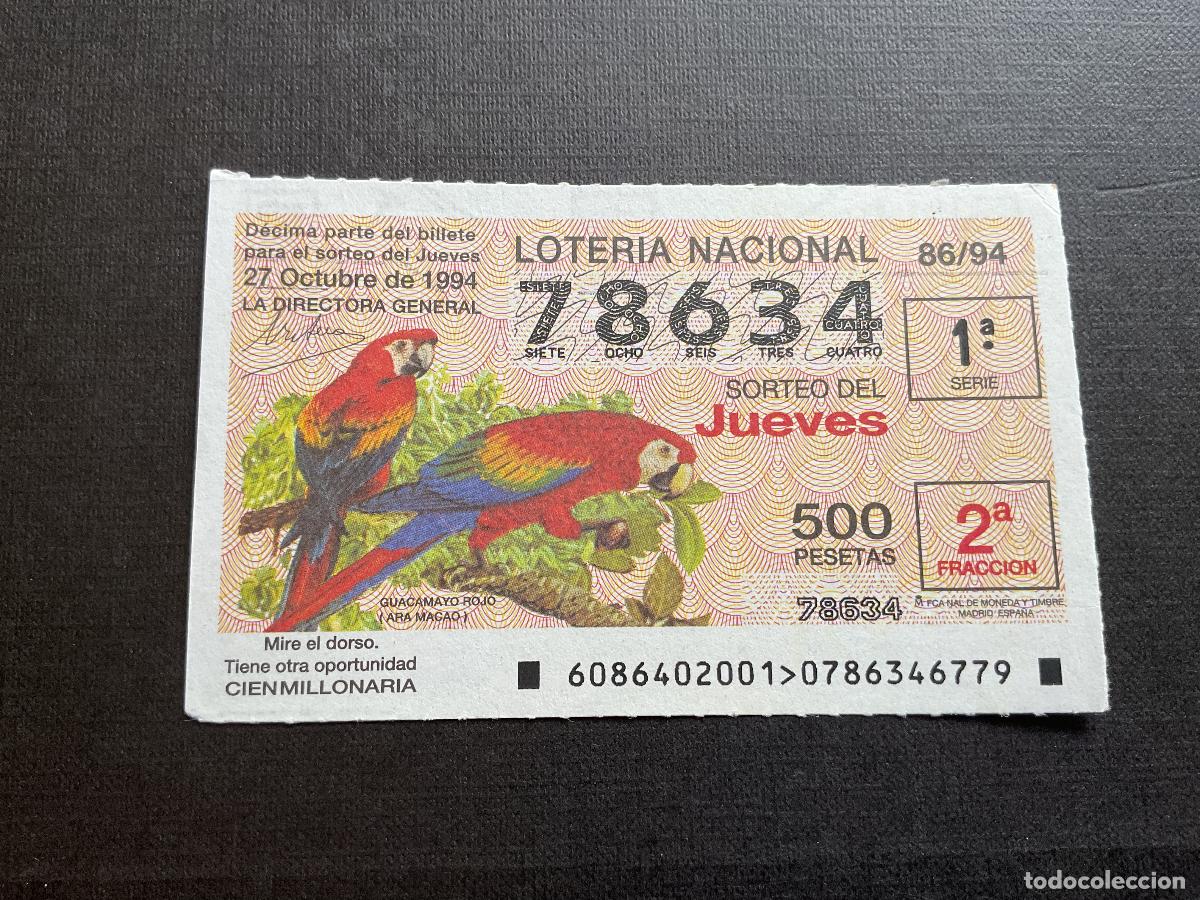 Nationale spanische Lotterie: DECIMO LOTERIA JUEVES N&ordm; 78634 SORTEO 86 A&Ntilde;O 1994