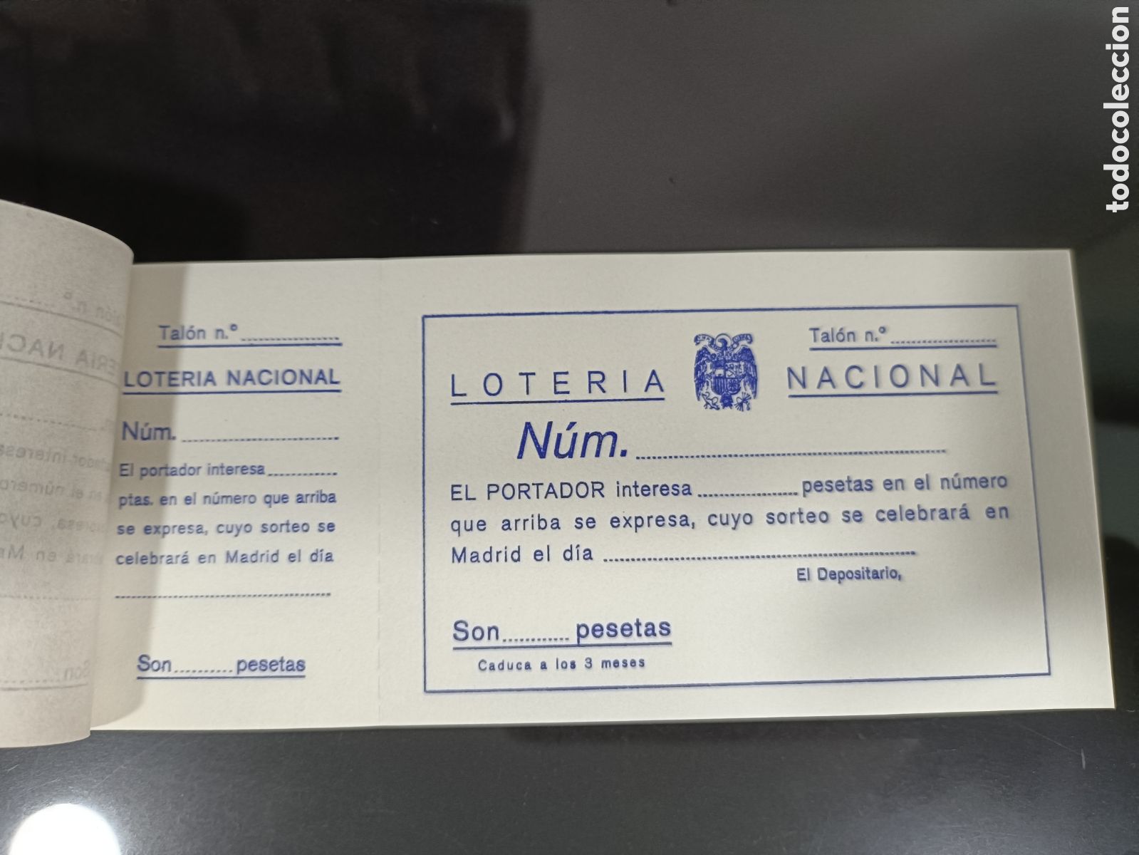 Nationale spanische Lotterie: A&ntilde;os 60 70 Talonario completo Loter&iacute;a nacional pesetas Franco bandera &Aacute;guila imperial