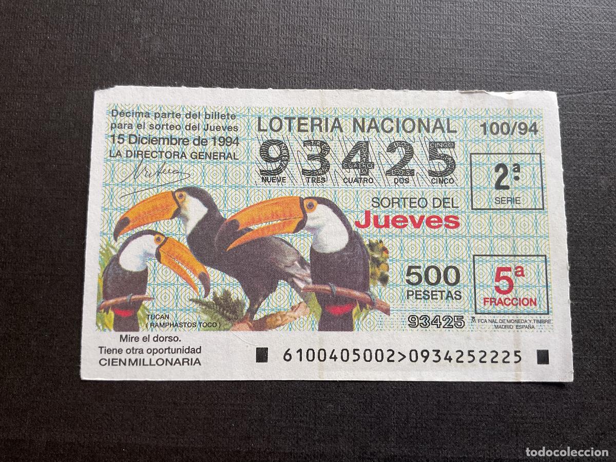 Nationale spanische Lotterie: DECIMO LOTERIA JUEVES N&ordm; 93425 SORTEO 100 A&Ntilde;O 1994