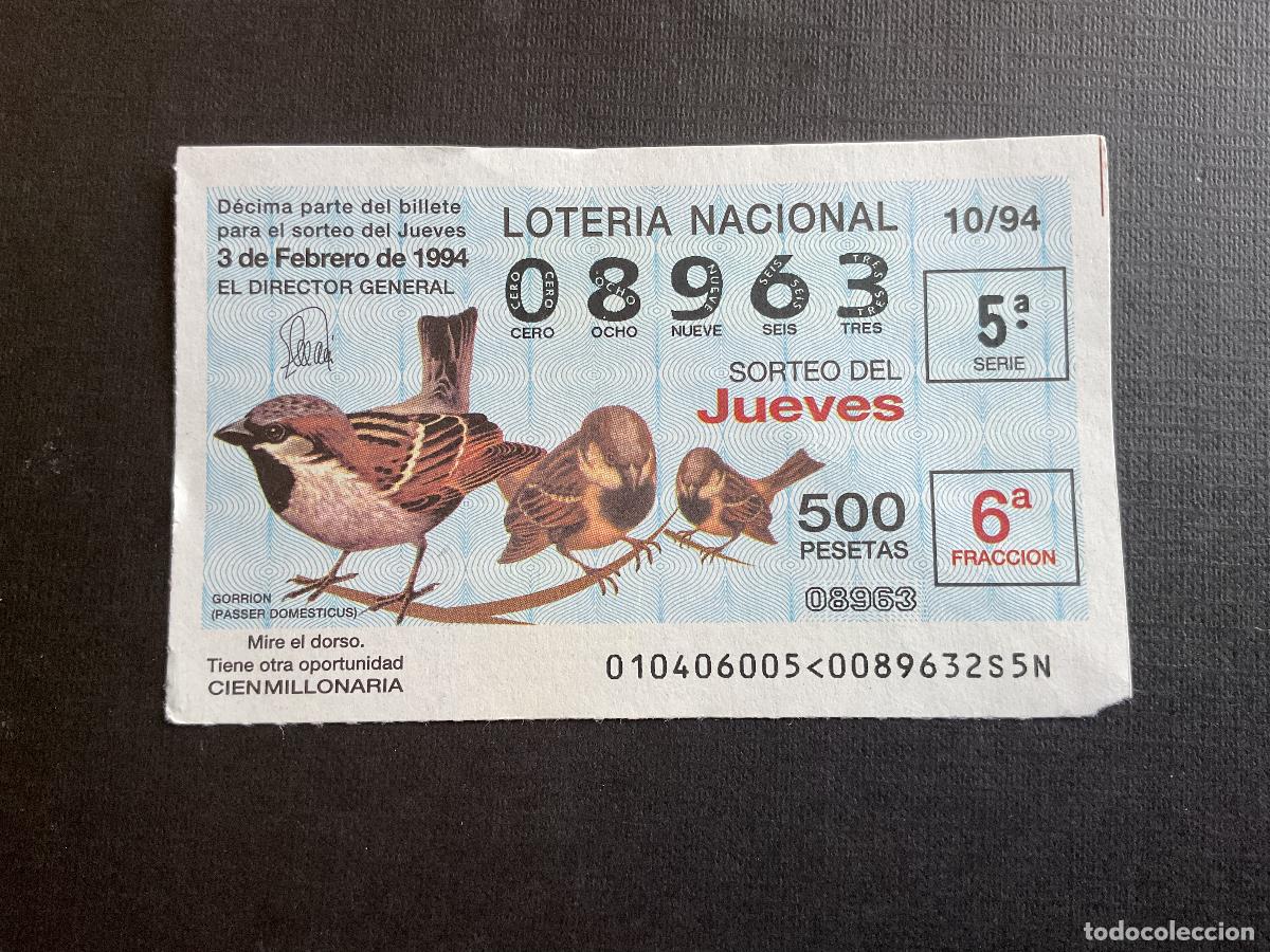 Nationale spanische Lotterie: DECIMO LOTERIA JUEVES N&ordm; 08963 SORTEO 10 A&Ntilde;O 1994