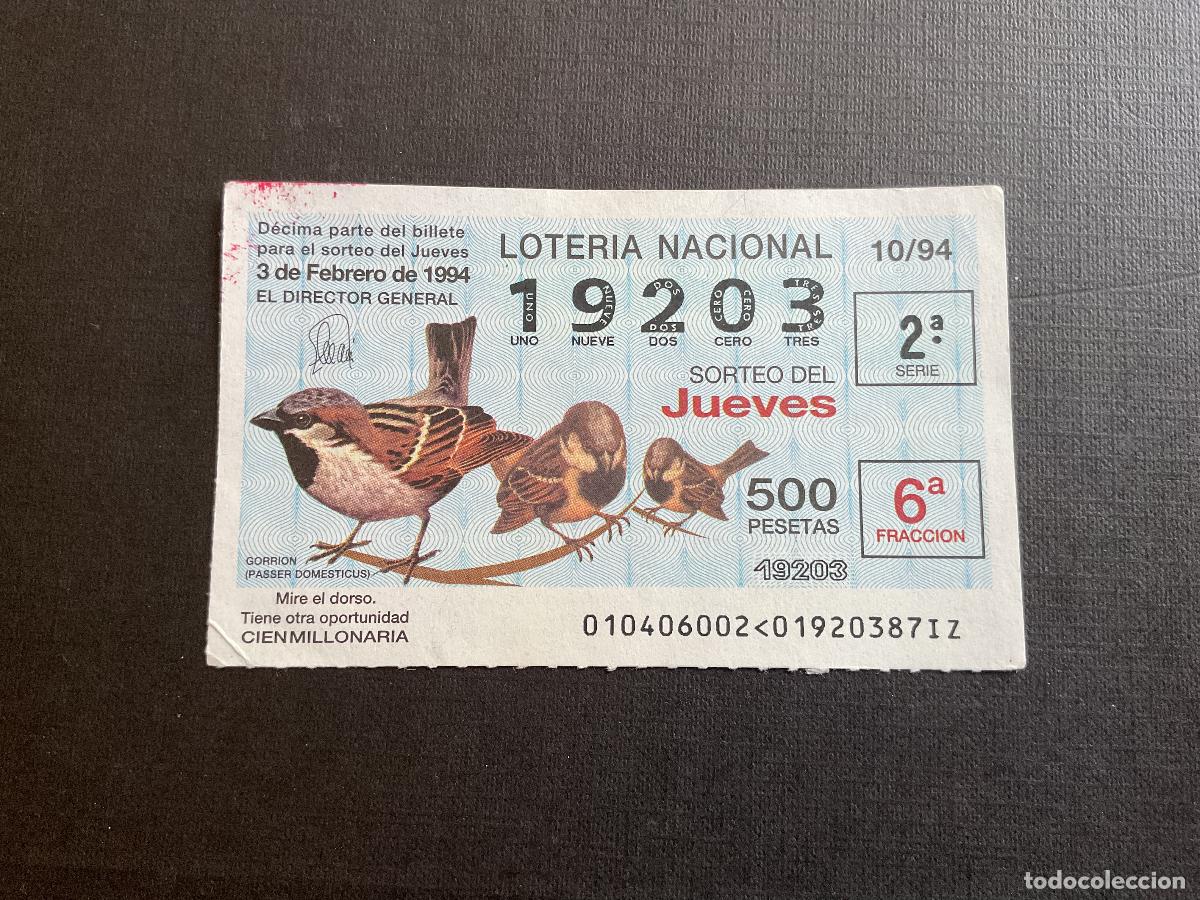 Nationale spanische Lotterie: DECIMO LOTERIA JUEVES N&ordm; 19203 SORTEO 10 A&Ntilde;O 1994
