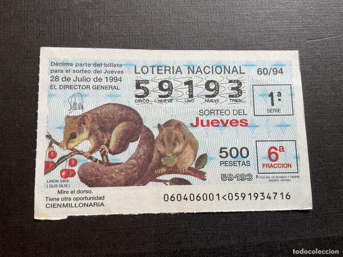 Nationale spanische Lotterie: DECIMO LOTERIA JUEVES N&ordm; 59193 SORTEO 60 A&Ntilde;O 1994