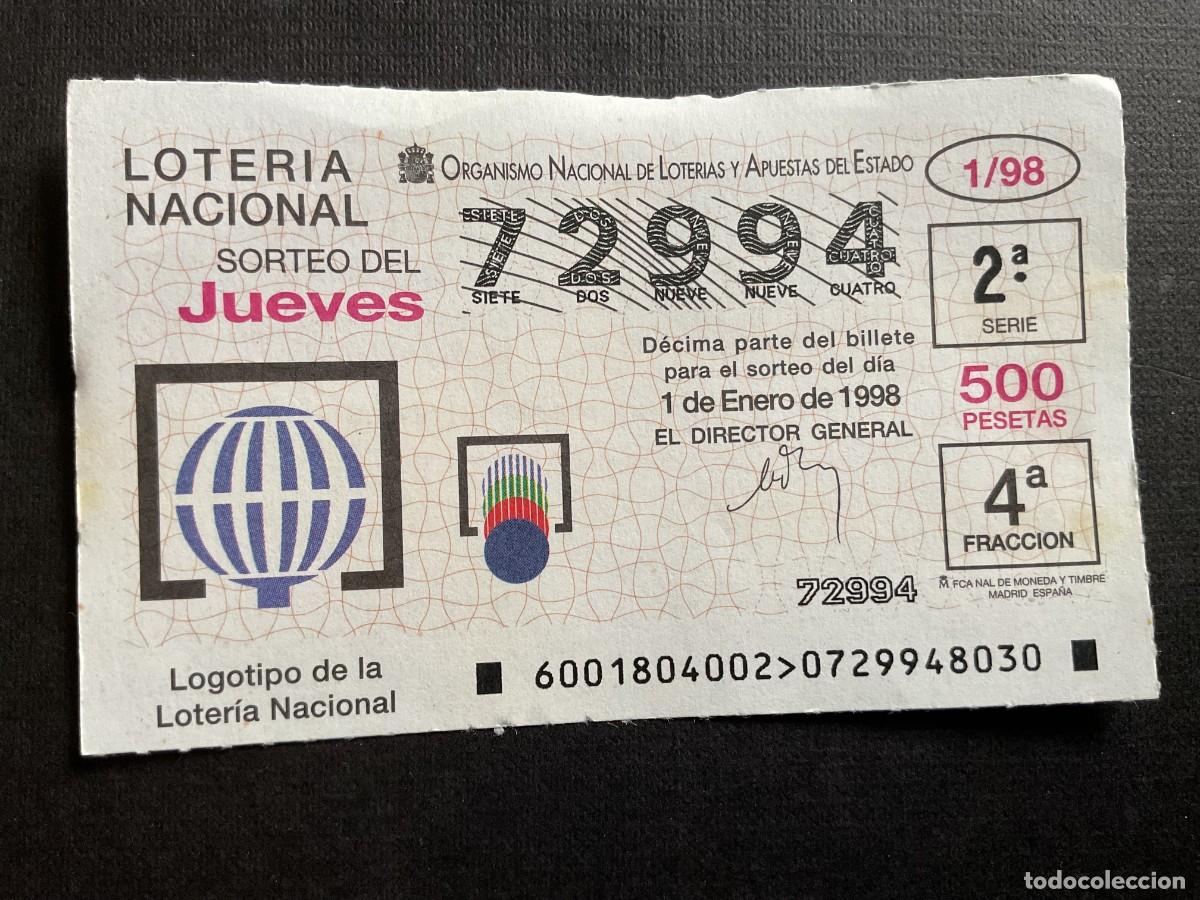 Nationale spanische Lotterie: DECIMO LOTERIA JUEVES N&ordm; 72994 SORTEO 01 A&Ntilde;O 1998