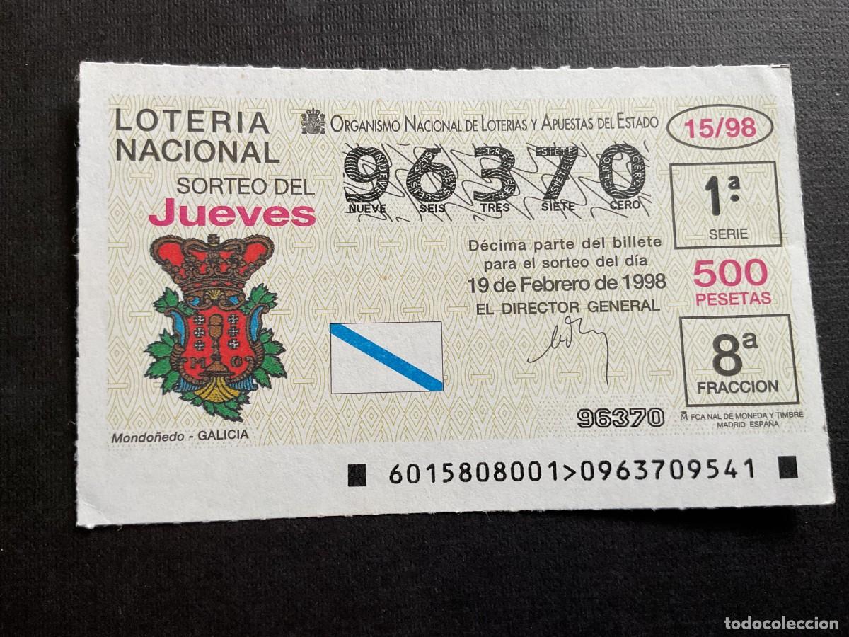 Nationale spanische Lotterie: DECIMO LOTERIA JUEVES N&ordm; 96370 SORTEO 15 A&Ntilde;O 1998