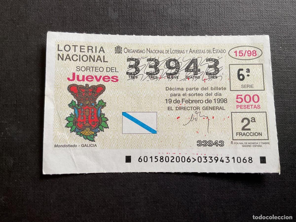 Nationale spanische Lotterie: DECIMO LOTERIA JUEVES N&ordm; 33943 SORTEO 15 A&Ntilde;O 1998