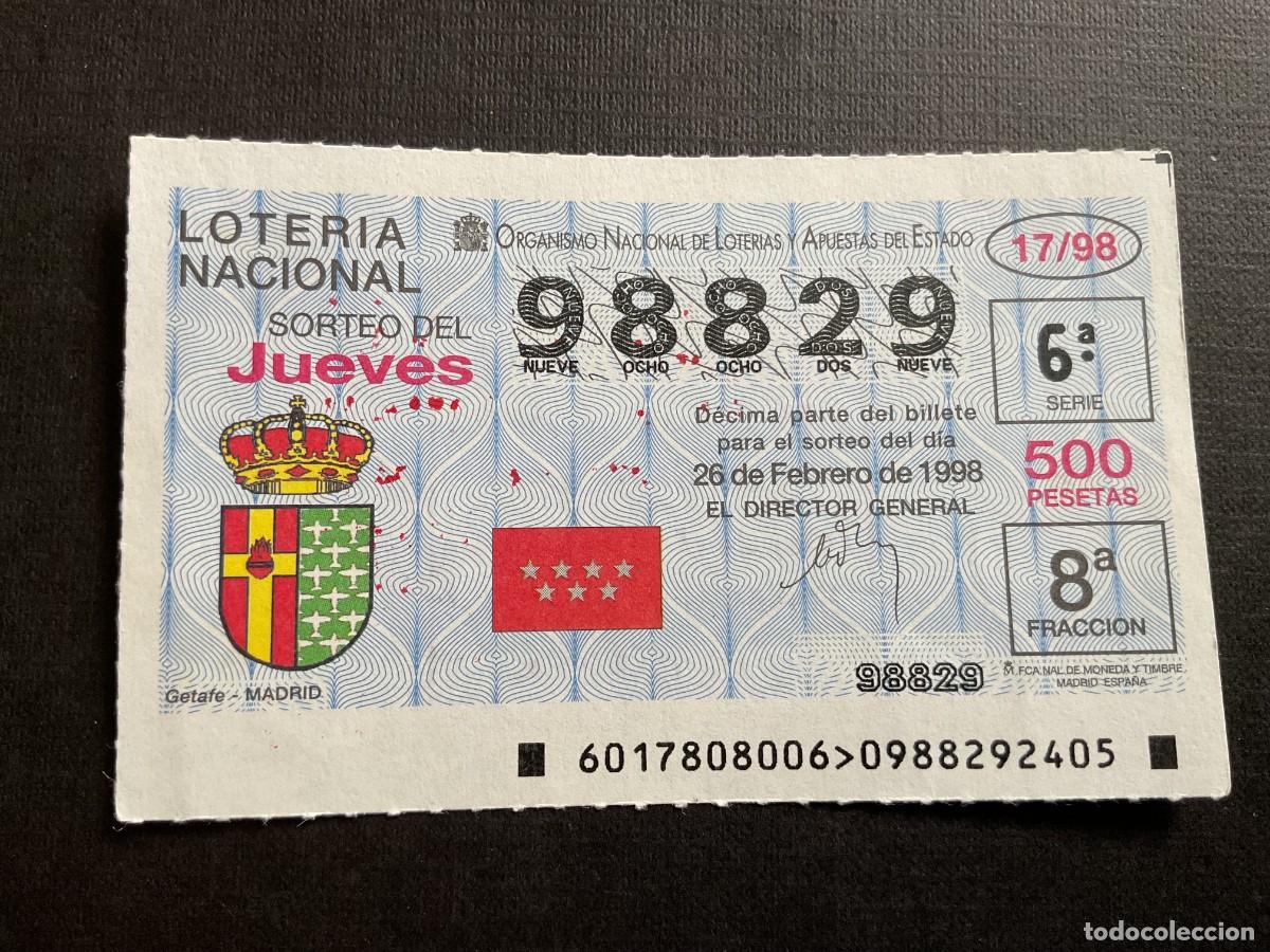 Nationale spanische Lotterie: DECIMO LOTERIA JUEVES N&ordm; 98829 SORTEO 17 A&Ntilde;O 1998