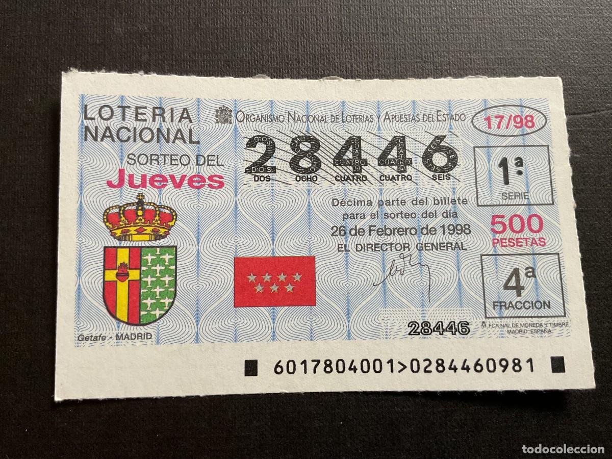 Nationale spanische Lotterie: DECIMO LOTERIA JUEVES N&ordm; 28446 SORTEO 17 A&Ntilde;O 1998